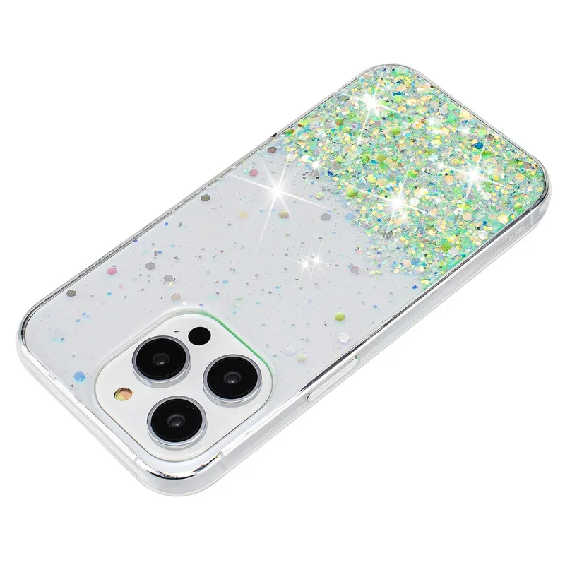For iPhone 13 Pro Max 6.7 inch TPU Back Cover Sparkle Luminous Epoxy Cell Phone Case - Green