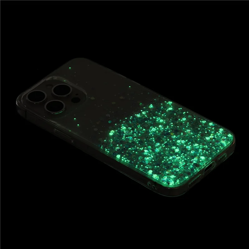 For iPhone 13 Pro Max 6.7 inch TPU Back Cover Sparkle Luminous Epoxy Cell Phone Case - Green