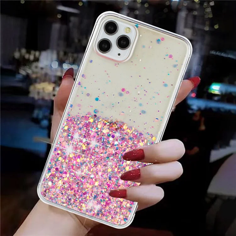 Coque arrière pour iPhone 11 Pro Max Glow In The Dark Epoxy TPU Glitter Sparkle Mobile Phone Cover - Rose
