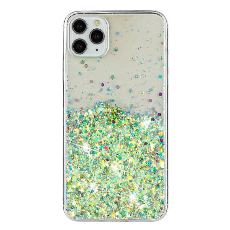 For iPhone 11 Pro Cell Phone Case Sequins Luminous Epoxy TPU Drop Protection Cover - Green