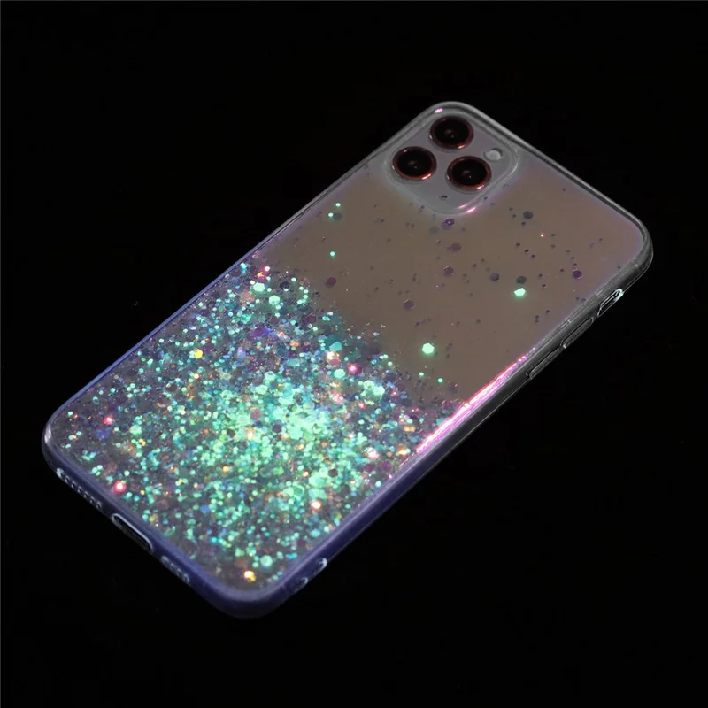 For iPhone 11 Pro Cell Phone Case Sequins Luminous Epoxy TPU Drop Protection Cover - Green