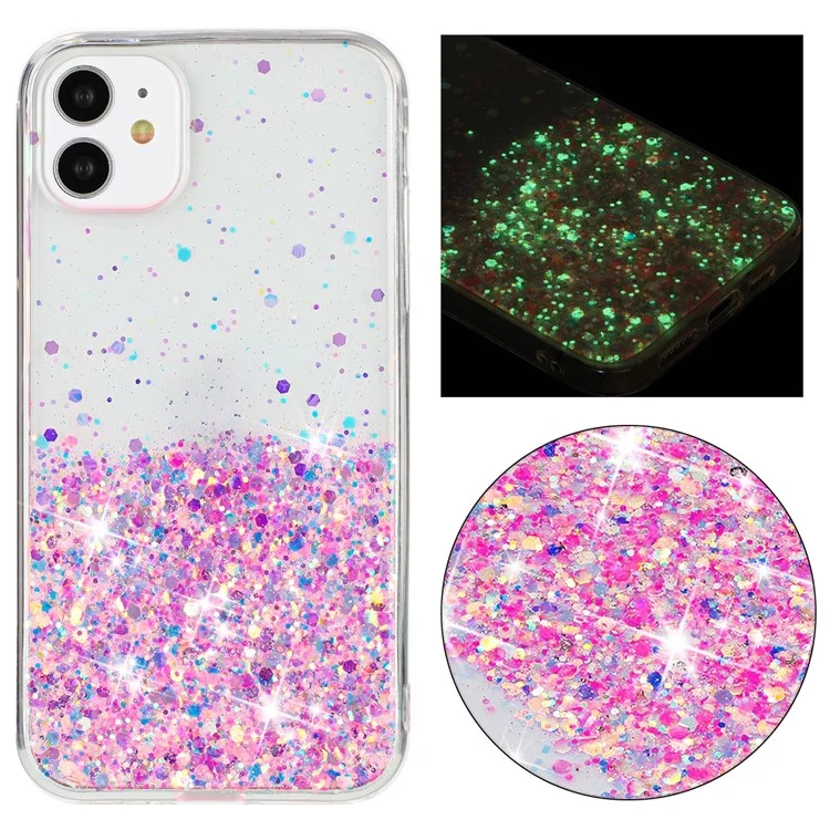 Pour iPhone 11 Glow In The Dark Back Case Epoxy TPU Glitter Sparkle Mobile Phone Cover - Rose