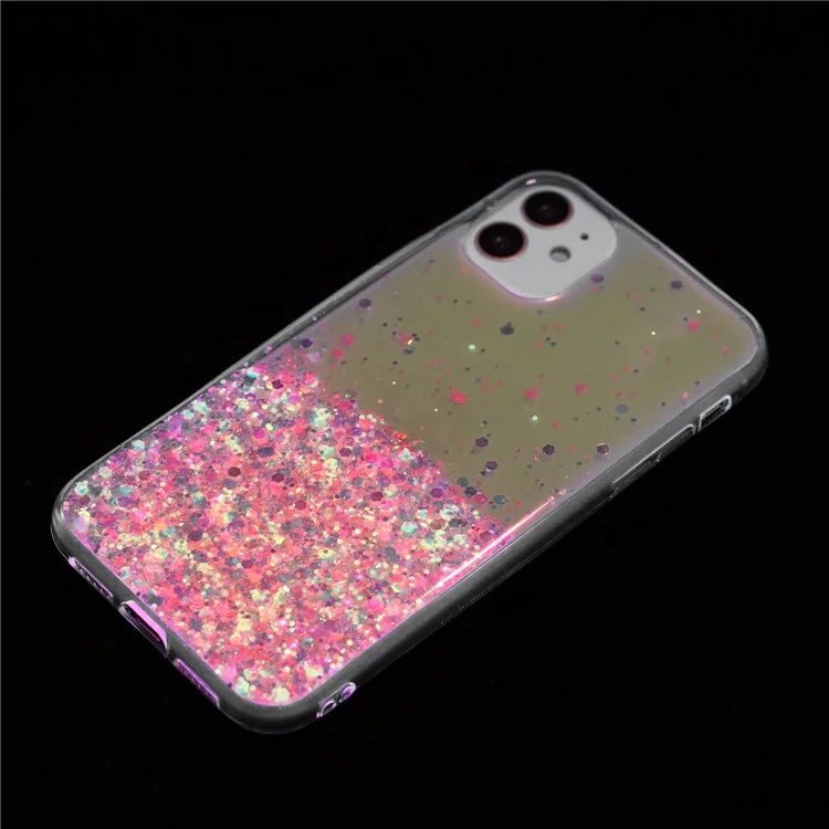 Pour iPhone 11 Glow In The Dark Back Case Epoxy TPU Glitter Sparkle Mobile Phone Cover - Rose