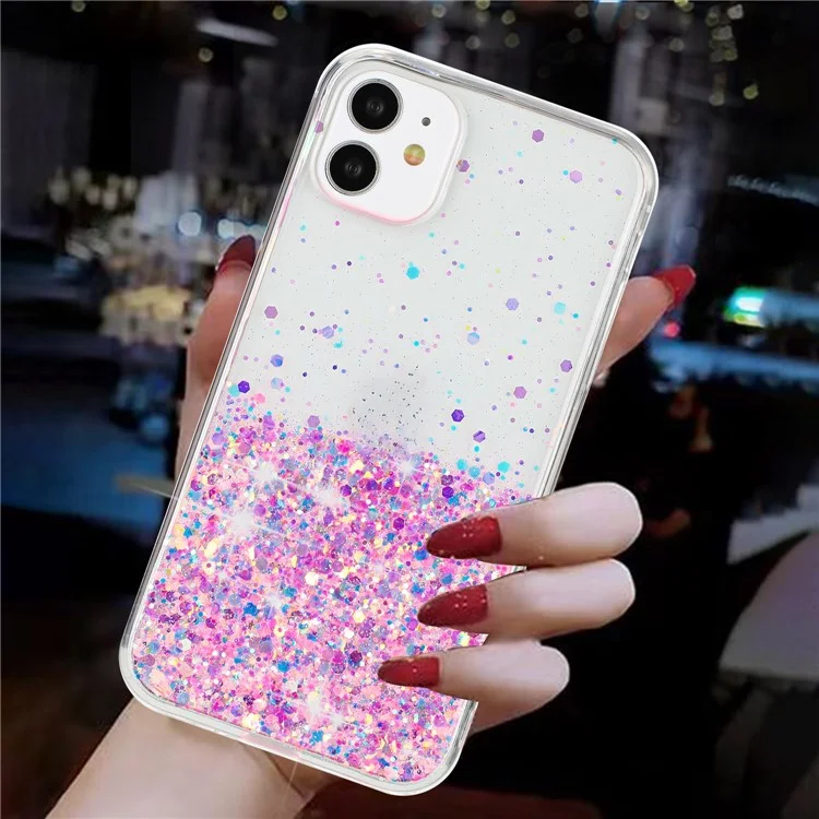 Pour iPhone 11 Glow In The Dark Back Case Epoxy TPU Glitter Sparkle Mobile Phone Cover - Rose