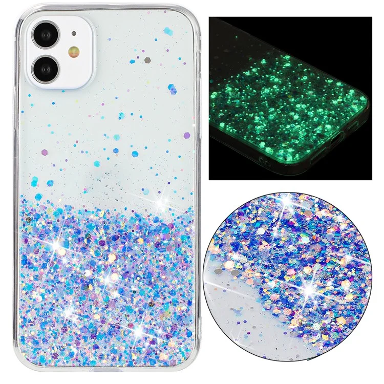 For iPhone 11 Glow In The Dark Back Case Epoxy TPU Glitter Sparkle Mobile Phone Cover - Purple