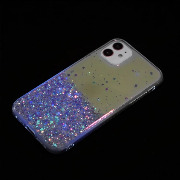 For iPhone 11 Glow In The Dark Back Case Epoxy TPU Glitter Sparkle Mobile Phone Cover - Purple