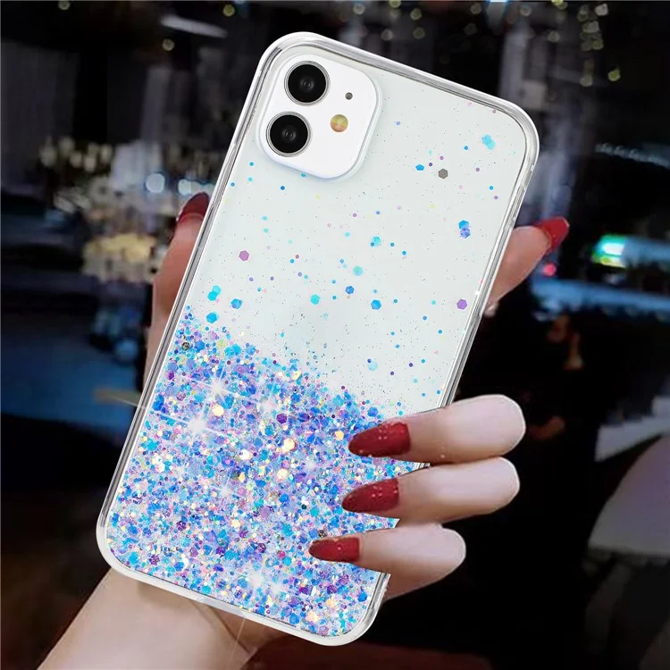 For iPhone 11 Glow In The Dark Back Case Epoxy TPU Glitter Sparkle Mobile Phone Cover - Purple