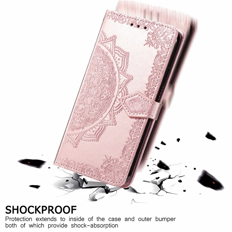 For OnePlus 12 5G Anti-Scratch Phone Cover Emboss Mandala Flower Leather Wallet Case - Rose Gold