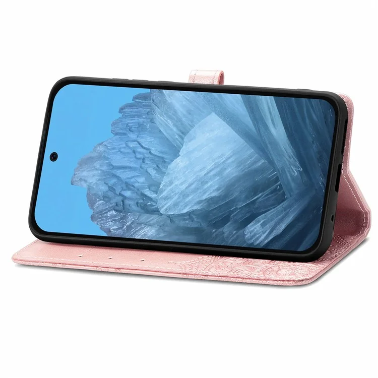 Custodia per telefono Pixel 9 / Pixel 9 Pro di Google, con fiore mandala in rilievo, portafoglio con chiusura magnetica - Rose Gold