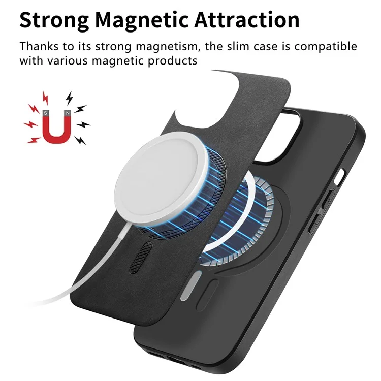 B1 Per iPhone 14 Custodia Magnetica Compatibile con MagSafe Pelle touch Skin+TPU Custodia Telefonica - Nero