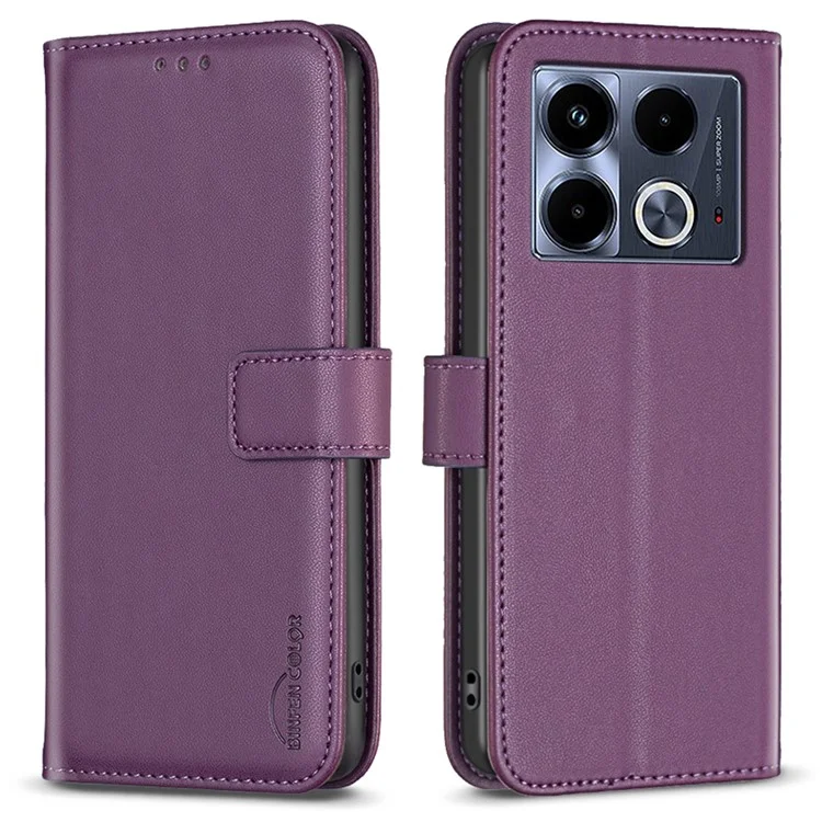 BINFEN COLOR BF17 For Infinix Note 40 Case Shockproof Leather Phone Wallet Cover - Dark Purple