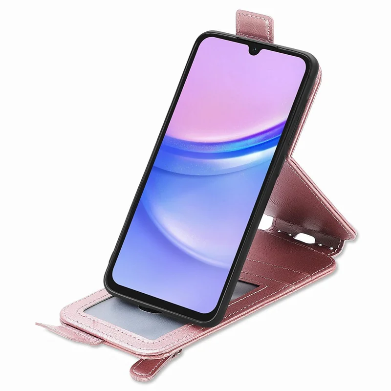 Für Samsung Galaxy A15 4G Hülle Reißverschlusspocket PU Leder Vertikaler Flip -wallet -telefonabdeckung - Roségold