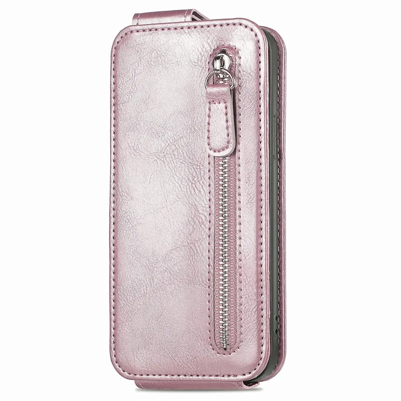 Für Samsung Galaxy A15 4G Hülle Reißverschlusspocket PU Leder Vertikaler Flip -wallet -telefonabdeckung - Roségold