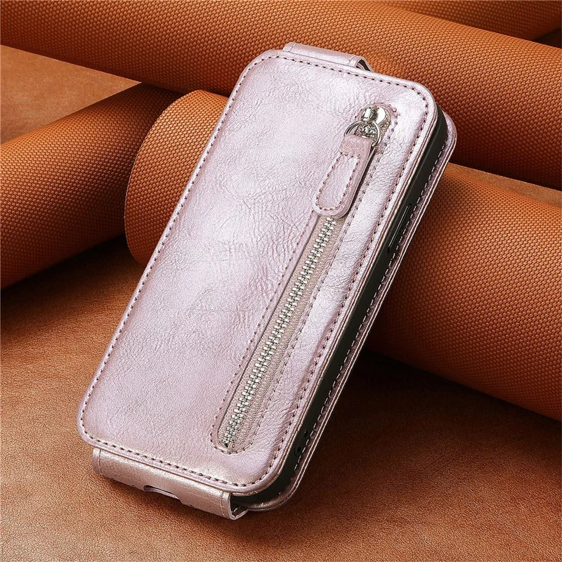 Für Samsung Galaxy A15 4G Hülle Reißverschlusspocket PU Leder Vertikaler Flip -wallet -telefonabdeckung - Roségold