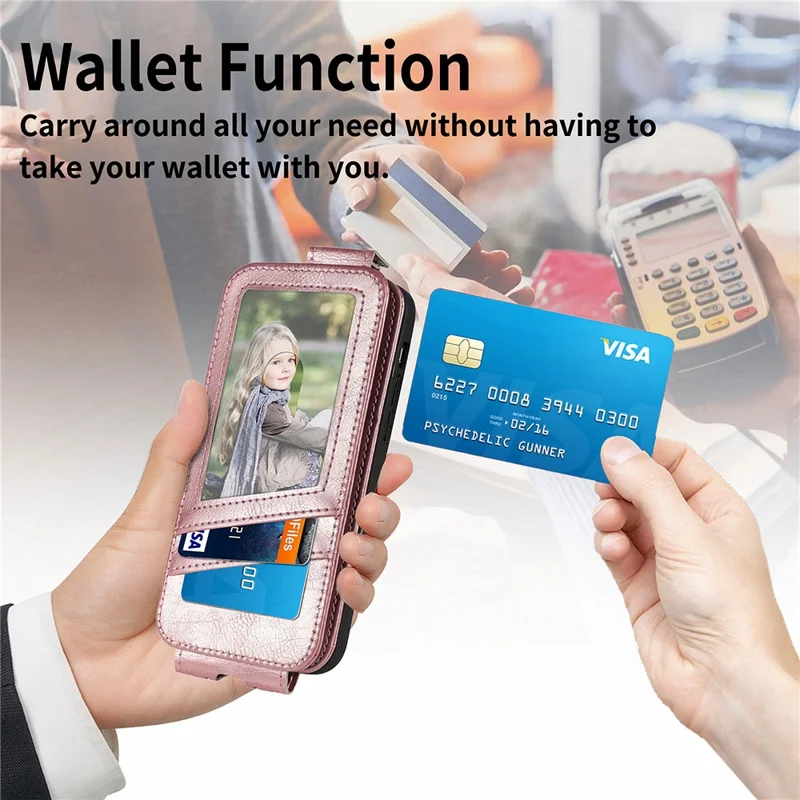 For Samsung Galaxy S24 Ultra Case Zipper Wallet Leather Cover Cell Phone Accessory Wholesale - Rose Gold
