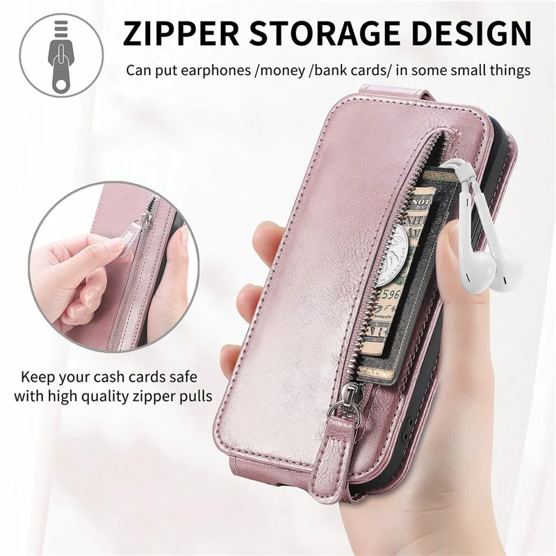 For Samsung Galaxy S24 Ultra Case Zipper Wallet Leather Cover Cell Phone Accessory Wholesale - Rose Gold