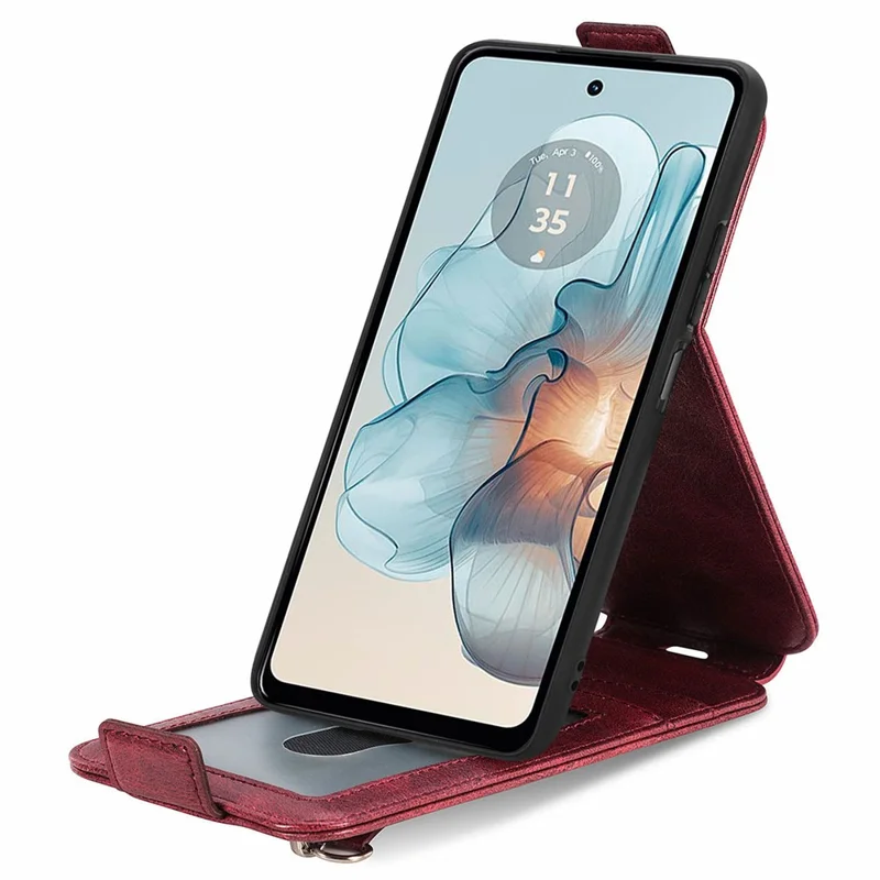 Pour Motorola Moto G24 Power Phone Case Zipper Pocket Pocket Vertical Flip Leather Stand Anti-drop Cover - Vin Rouge