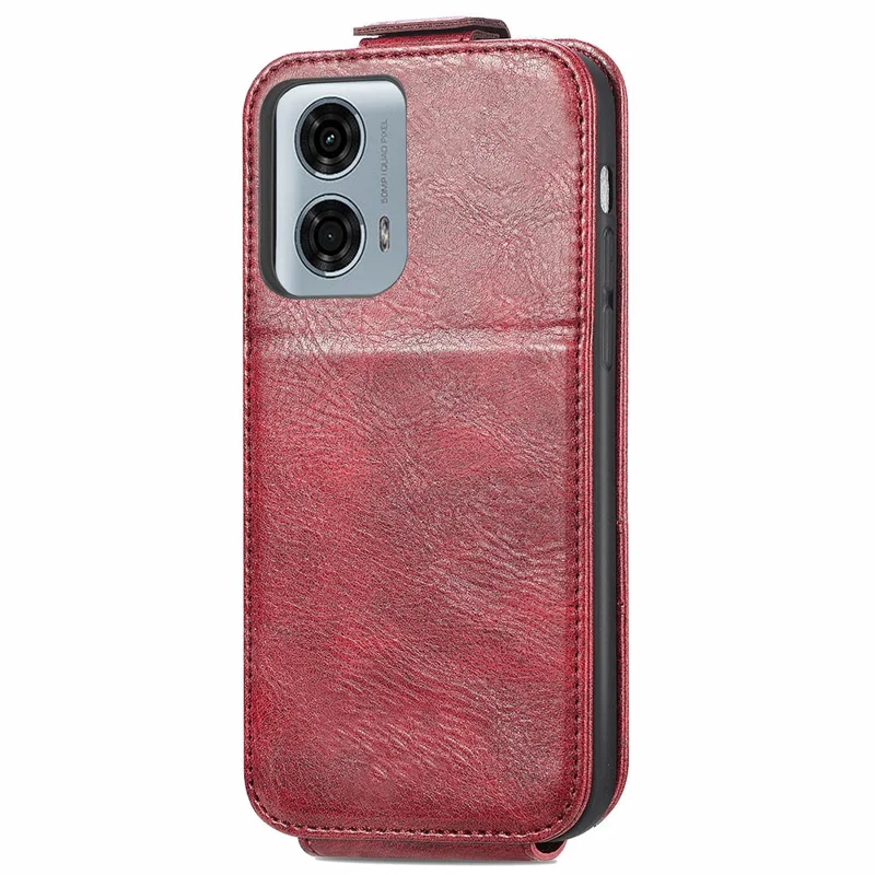 Pour Motorola Moto G24 Power Phone Case Zipper Pocket Pocket Vertical Flip Leather Stand Anti-drop Cover - Vin Rouge
