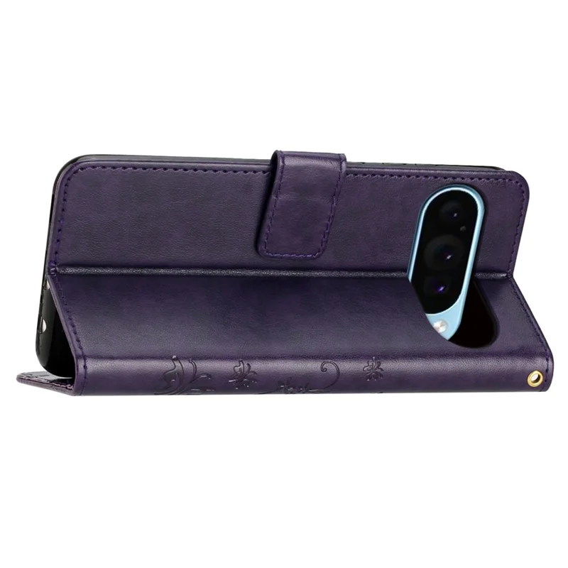 Til Google Pixel 9 / Pixel 9 Pro Etui med sommerfuglmønster i PU-læder, wallettelefonbeskytning - mørkeblå