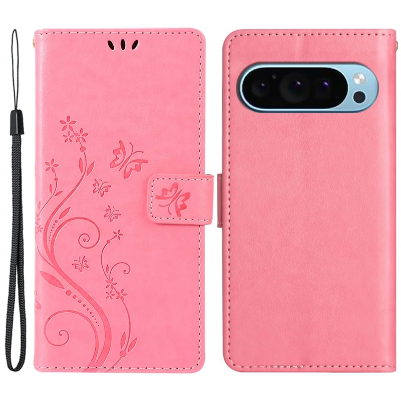 For Google Pixel 9 / Pixel 9 Pro Case Butterfly Pattern PU Leather Wallet Phone Cover - Pink