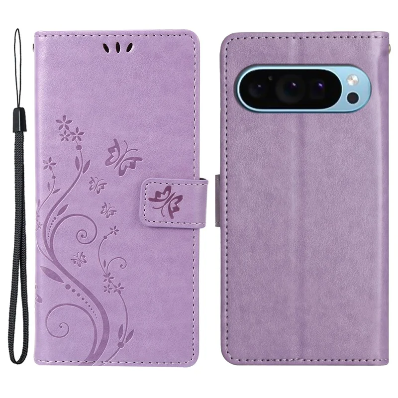 For Google Pixel 9 / Pixel 9 Pro Case Butterfly Pattern PU Leather Wallet Phone Cover - Light Purple