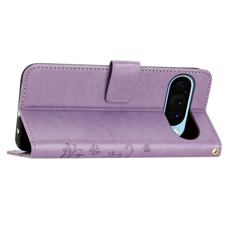 For Google Pixel 9 / Pixel 9 Pro Case Butterfly Pattern PU Leather Wallet Phone Cover - Light Purple