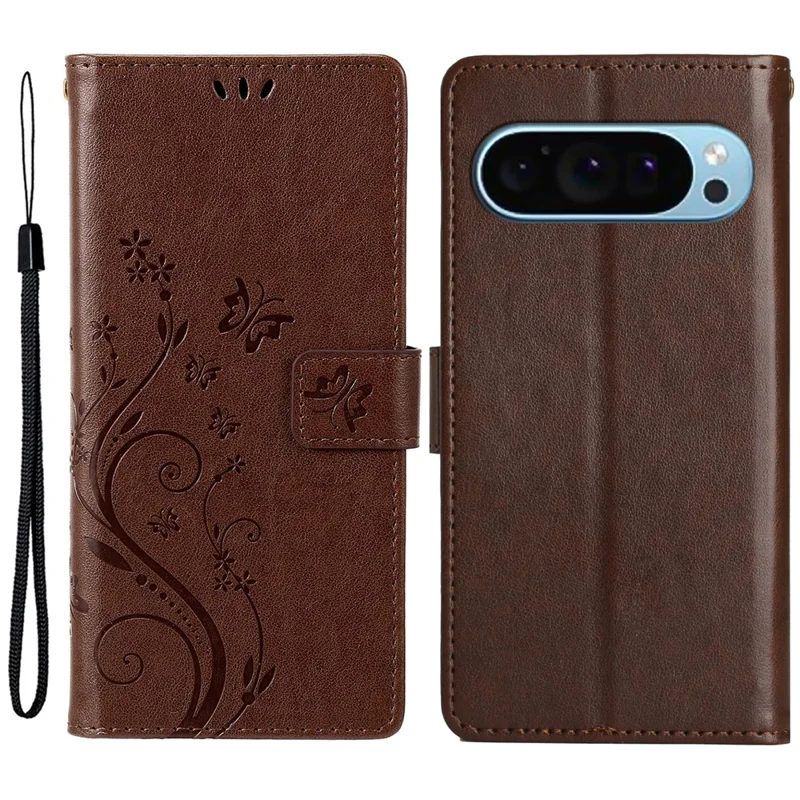 For Google Pixel 9 / Pixel 9 Pro Case Butterfly Pattern PU Leather Wallet Phone Cover - Brown