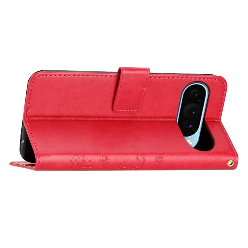 For Google Pixel 9 / Pixel 9 Pro Case Butterfly Pattern PU Leather Wallet Phone Cover - Red