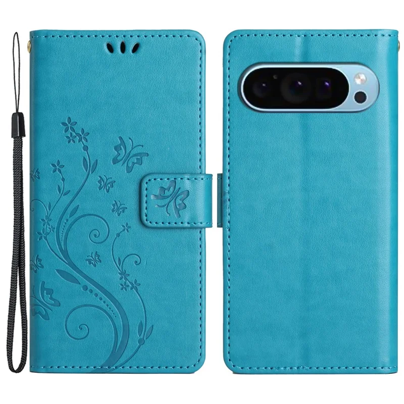For Google Pixel 9 / Pixel 9 Pro Case Butterfly Pattern PU Leather Wallet Phone Cover - Blue