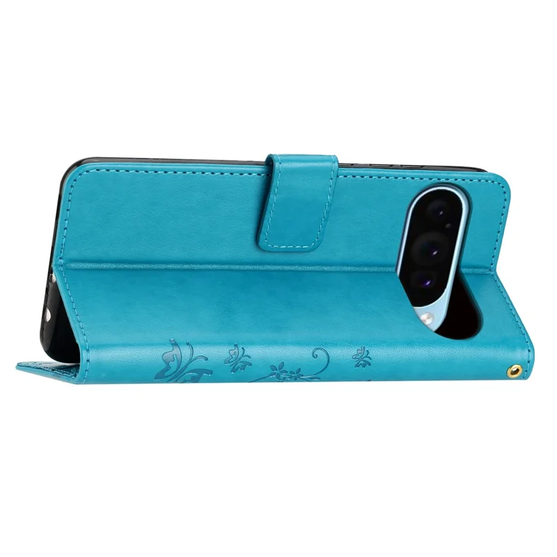 For Google Pixel 9 / Pixel 9 Pro Case Butterfly Pattern PU Leather Wallet Phone Cover - Blue