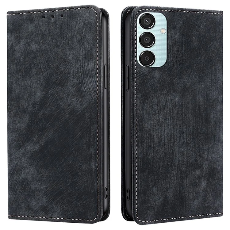 Para Samsung Galaxy M15 5G Folio Flip Case RFID Blocking Card Holder Phone Cover - Preto