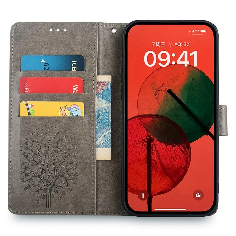For Samsung Galaxy M15 5G Leather Case with 3 Card Slots Tree Pattern Phone Cover - Purple