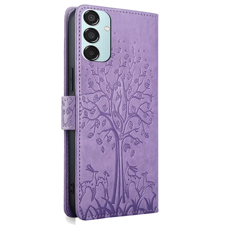 For Samsung Galaxy M15 5G Leather Case with 3 Card Slots Tree Pattern Phone Cover - Purple