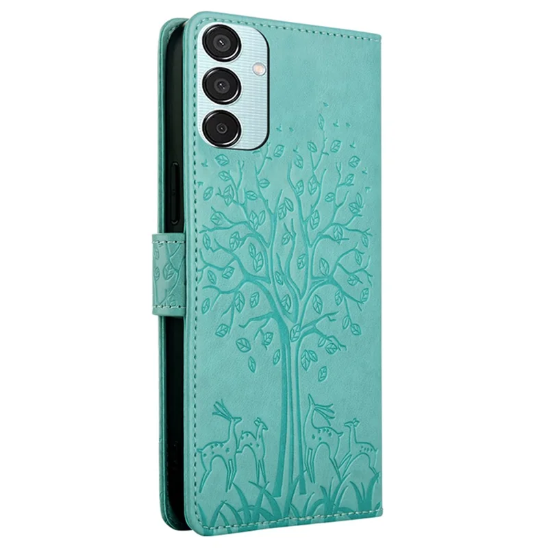 For Samsung Galaxy M15 5G Leather Case with 3 Card Slots Tree Pattern Phone Cover - Green
