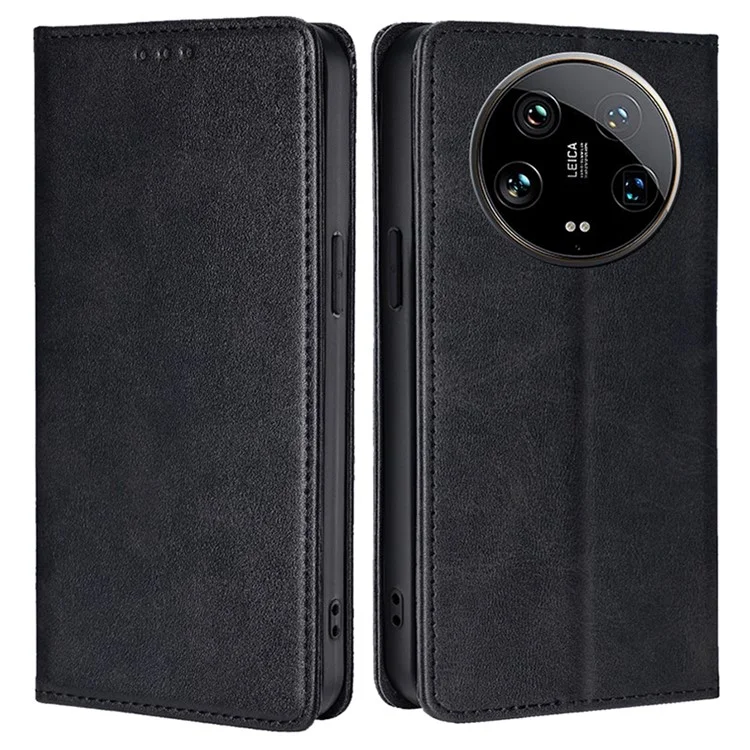For Xiaomi 14 Ultra Case Calf Texture PU Leather Wallet Phone Cover - Black