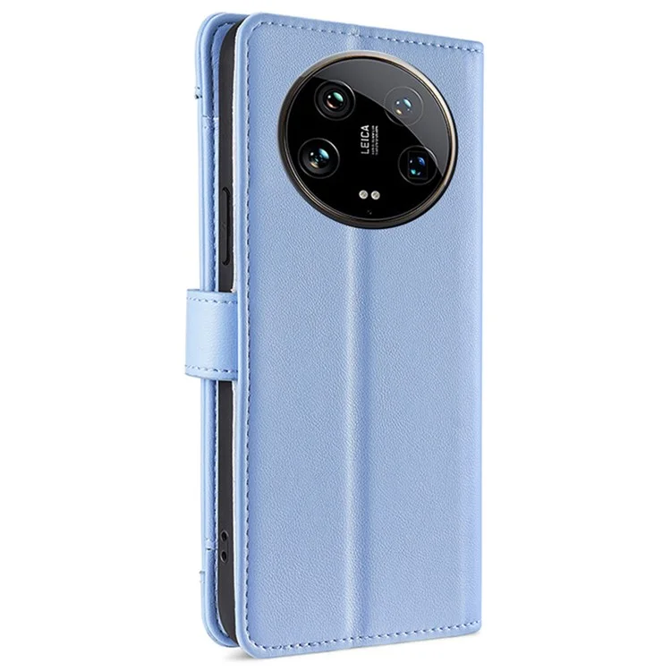 For Xiaomi 14 Ultra Case Zipper Pocket PU Leather Phone Cover Wallet with 2 Straps - Blue
