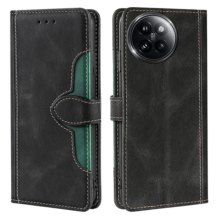 Skin-Touch Phone Shell for Xiaomi Civi 4 Pro 5G / 14 Civi 5G Straw Hat Phone Cover PU Leather Stand Wallet Case - Black