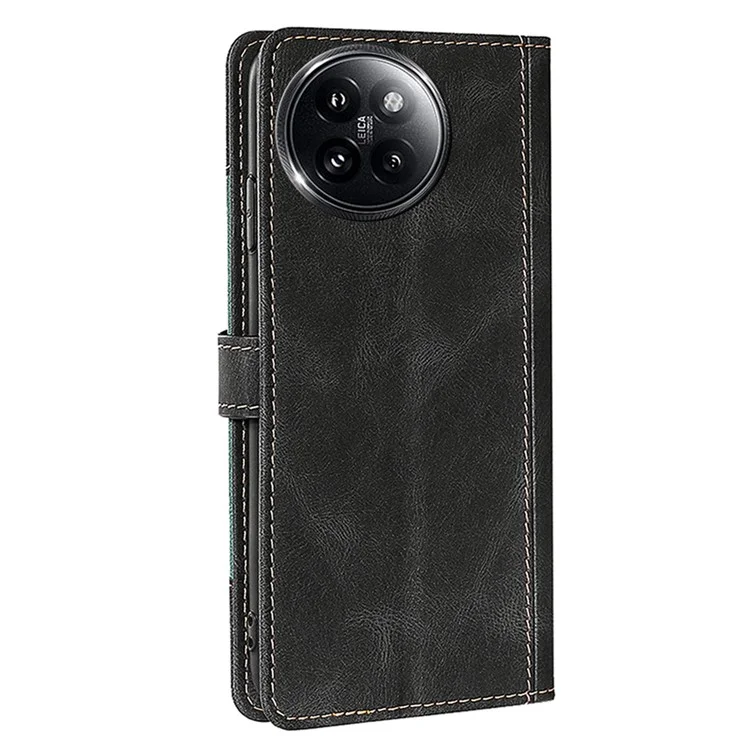 Skin-Touch Phone Shell for Xiaomi Civi 4 Pro 5G / 14 Civi 5G Straw Hat Phone Cover PU Leather Stand Wallet Case - Black