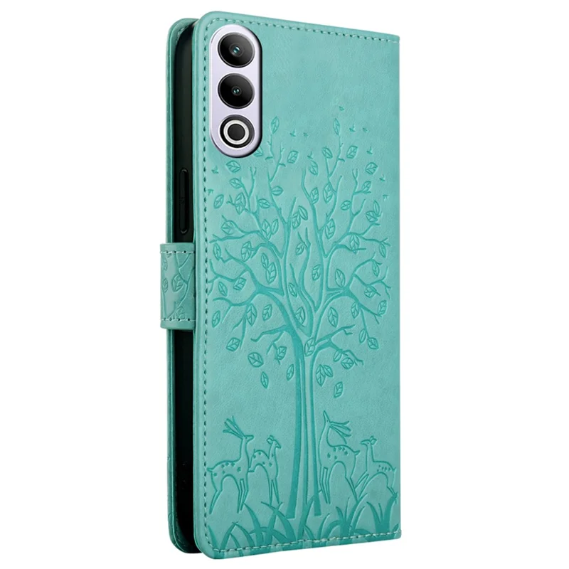 For OnePlus Ace 3V 5G Leather Case Tree Imprinted Wallet Stand Cell Phone Cover - Green