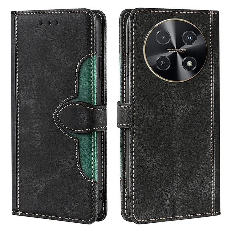 Wallet Phone Case for Huawei nova 12i 4G Anti-Scratch PU Leather Phone Cover with Straw Hat Pattern - Black