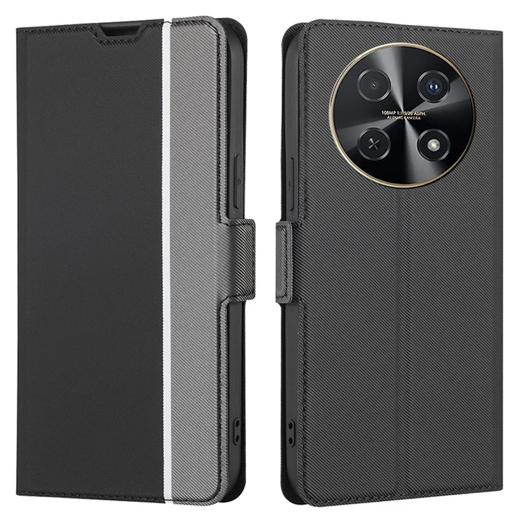 Para Huawei nova 12i 4G Twill Texture Case Card Slots Anti-scratch Mobile Phone Leather Cover - Black
