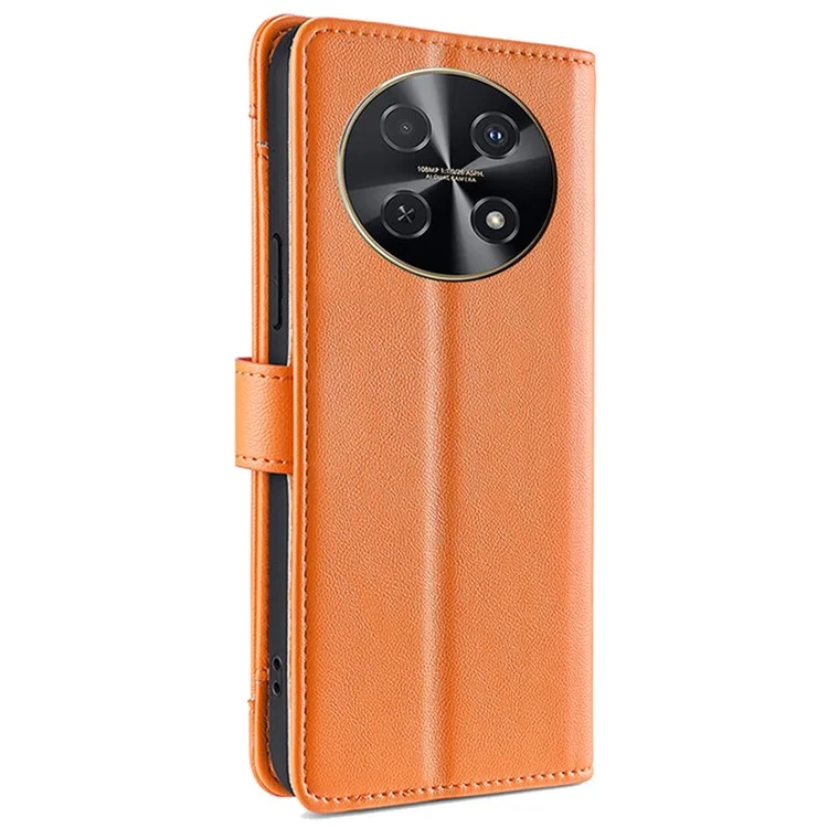 Para Huawei nova 12i 4G Capa do telefone à prova de choque Bolso com zíper Capa de couro de telefone celular carteira com 2 correias - Laranja