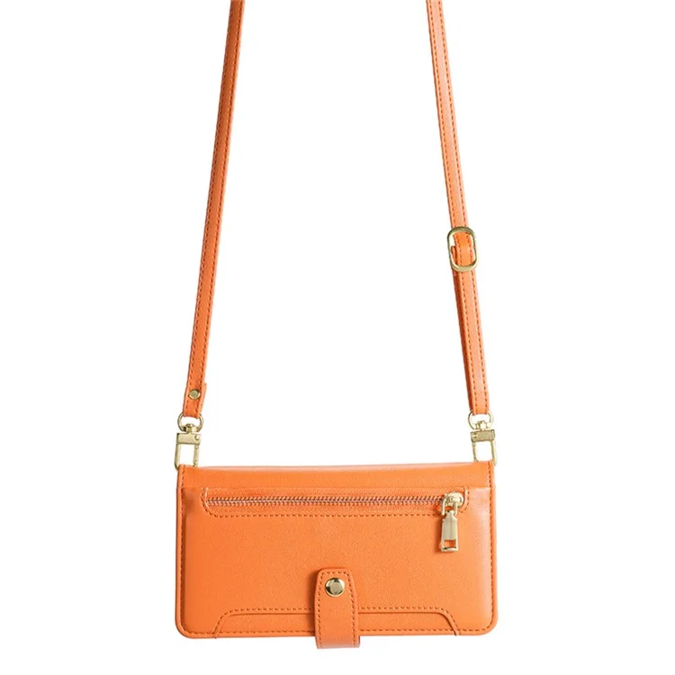 Para Huawei nova 12i 4G Capa do telefone à prova de choque Bolso com zíper Capa de couro de telefone celular carteira com 2 correias - Laranja