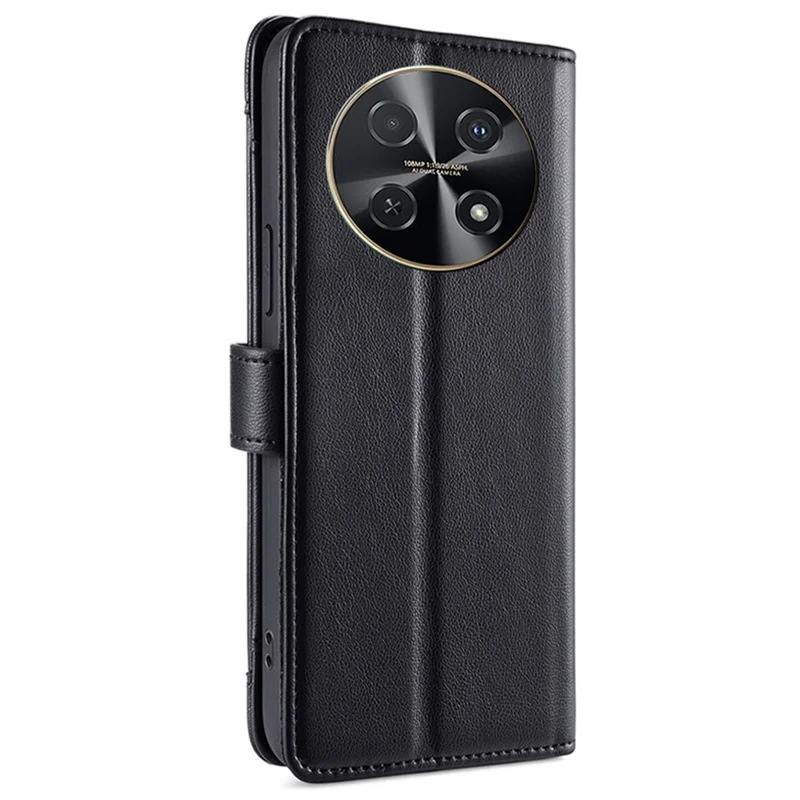 For Huawei nova 12i 4G Shockproof Phone Cover Zipper Pocket Leather Cell Phone Case Wallet with 2 Straps - Black