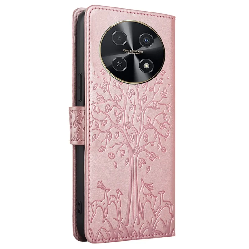 For Huawei nova 12i 4G Leather Wallet Stand Case Tree Imprinted Cell Phone Cover - Rose Gold