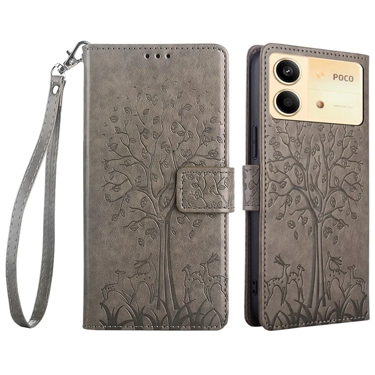 Für Xiaomi Redmi Note 13R Pro 5G Hülle Bedruckt PU-Leder Geldbörse Stand Handyhülle - Grau