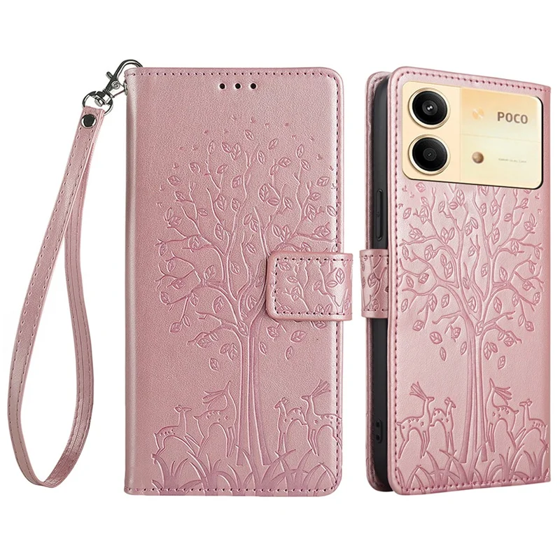 For Xiaomi Redmi Note 13R Pro 5G Case Imprinted PU Leather Wallet Stand Phone Cover - Rose Gold