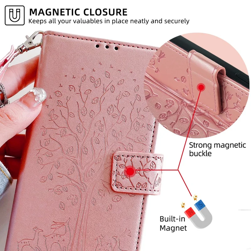 For Xiaomi Redmi Note 13R Pro 5G Case Imprinted PU Leather Wallet Stand Phone Cover - Rose Gold