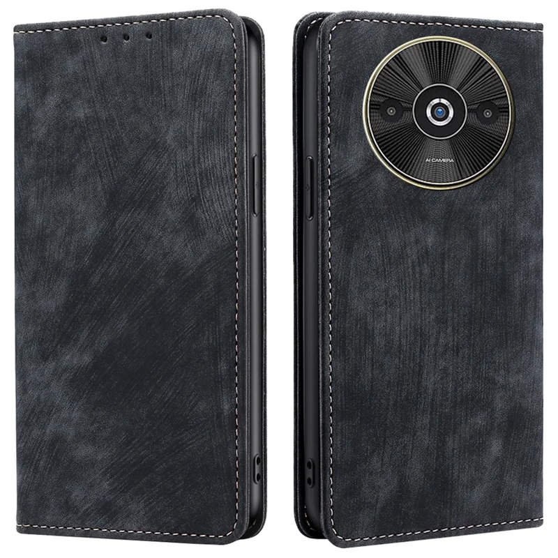 For Xiaomi Redmi A3 / Poco C61 4G Folio Flip Case RFID Blocking Card Holder Shockproof Phone Cover - Black