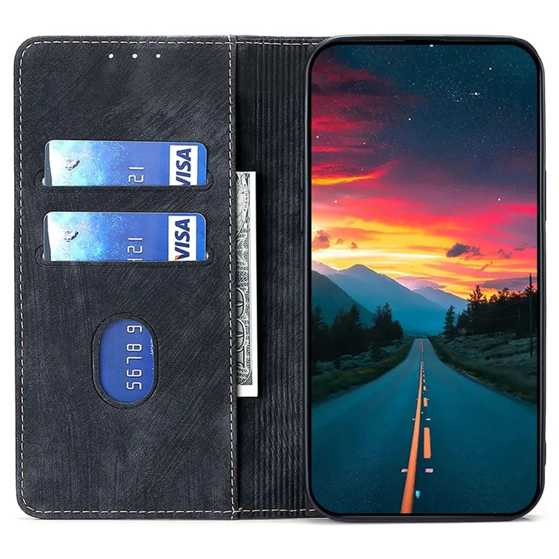For Xiaomi Redmi A3 / Poco C61 4G Folio Flip Case RFID Blocking Card Holder Shockproof Phone Cover - Black